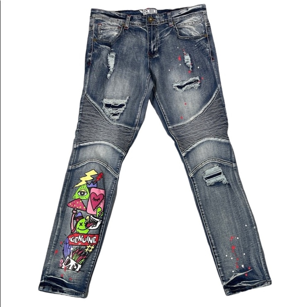 Men’s Denim Pants Graphic Print “Genuine” NWT
